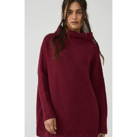 Free People ribbed ottoman oversized cranberry sweater Small - Picture 1 of 4